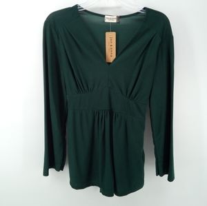 NWT Jon & Anna Deep Emerald Green Waist Tie Spandex Blend Long Sleeve Top